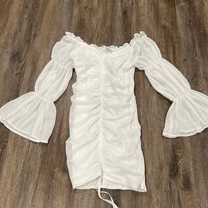 Europa Women’s Ruffled Off-the-Shoulder White Dress - Size Medium